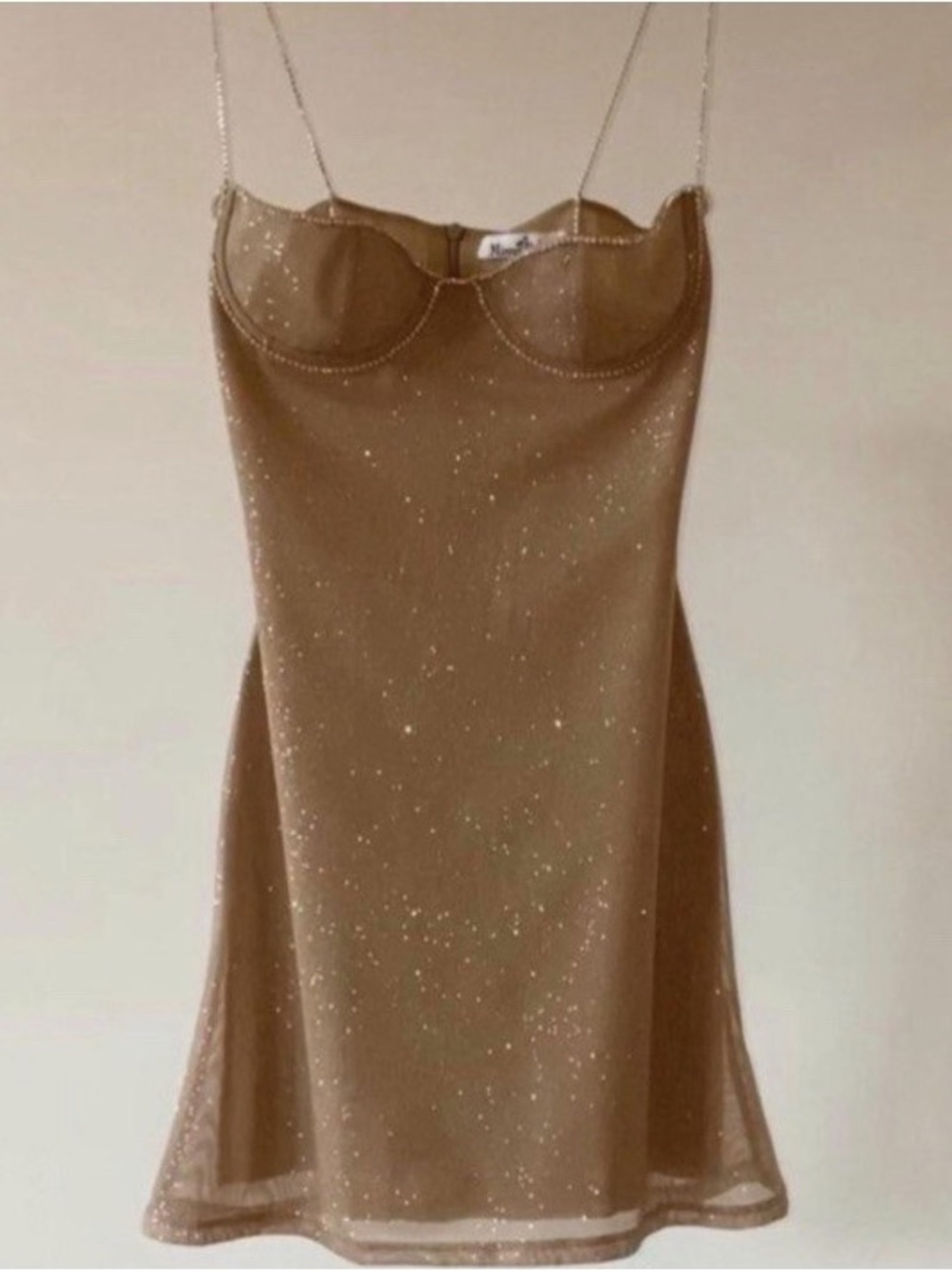 Mirror Palais NWT S Brown Sparkle Slip Dress